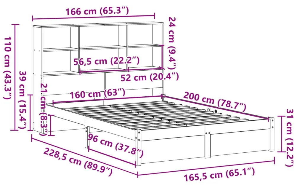 ΚΡΕΒΑΤΙ ΒΙΒΛΙΟΘΗΚΗ ΧΩΡΙΣ ΣΤΡΩΜΑ 160X200 ΕΚ ΜΑΣΙΦ ΞΥΛΟ ΠΕΥΚΟΥ 3322398