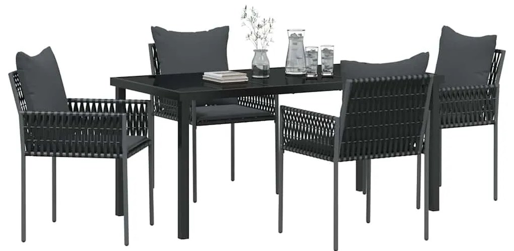 vidaXL Σέτ φαγητού για κήπο 5 pcs Μαύρο Πολυ ράταν