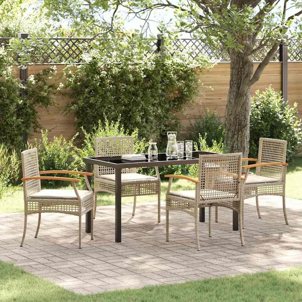 vidaXL Σέτ φαγητού για κήπο 5 pcs Μπεζ συνθετικό ρατάν