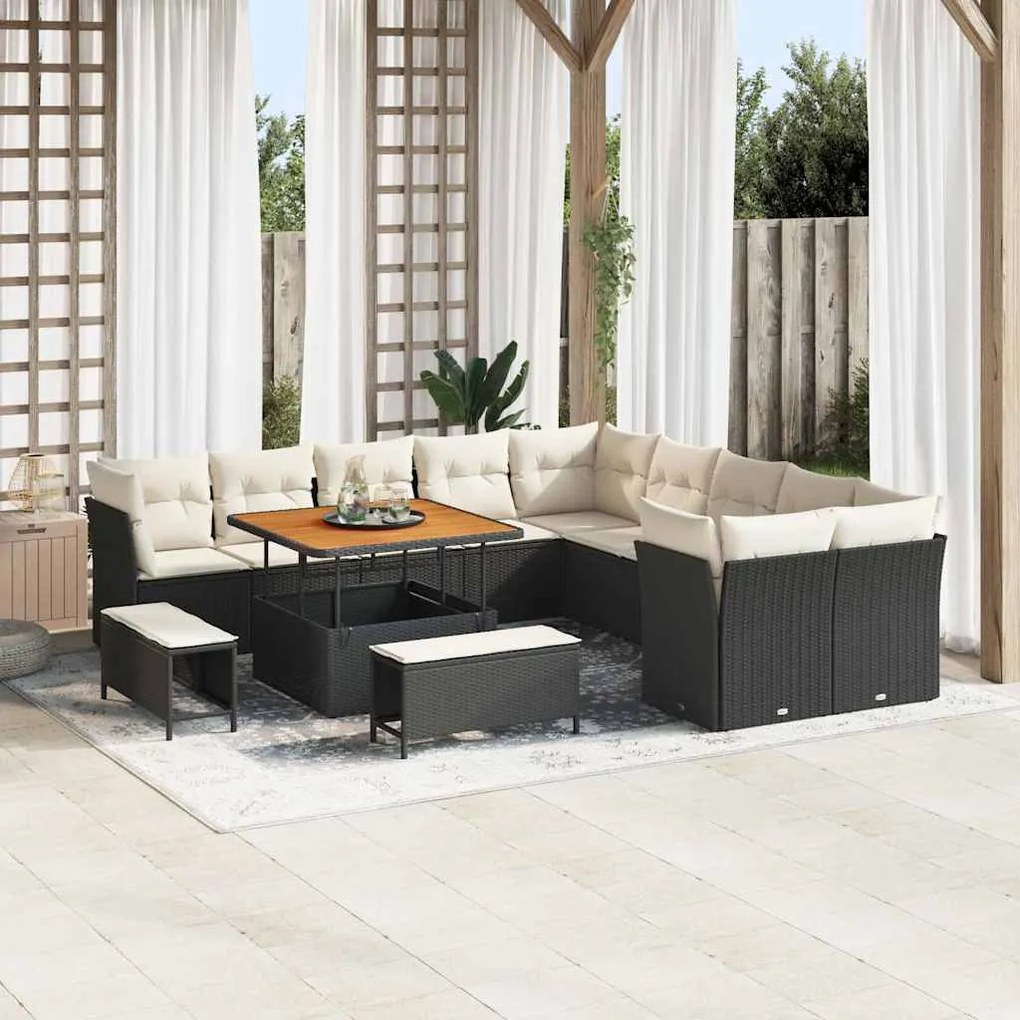 vidaXL Σετ Καναπέ Κήπου 13 pcs Μαύρο και κρεμ 100 x 100 x 71 cm