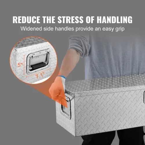 VEVOR Heavy Duty Aluminum Truck Bed Tool Box, Diamond Plate Tool Box with Side Handle and Lock Keys, Storage Tool Box Chest Box Organizer for Pickup, Truck Bed, RV, Trailer, 48&quot;x15&quot;x15&quot;, Silver