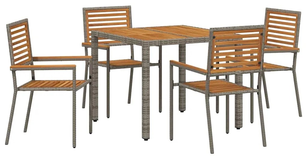 vidaXL Σέτ φαγητού για κήπο 5 pcs Γκρι 90 x 90 x 75 cm συνθετικό ρατάν