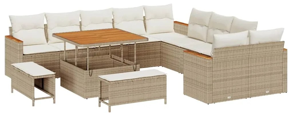 vidaXL Σετ Καναπέ Κήπου με μαξιλάρι 13 pcs Μπεζ Πολυ ράταν