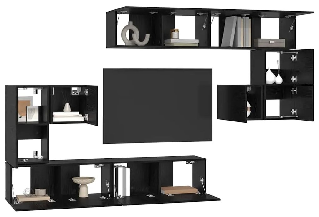 vidaXL Σετ επίπλου τηλεόρασης Επιτοίχιο 8 pcs Μαύρη δρυς