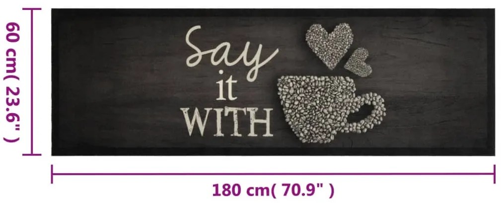 vidaXL Χαλί Κουζίνας Πλενόμενο Μαύρο Επιγραφή Cup 60x180 εκ. Βελούδο