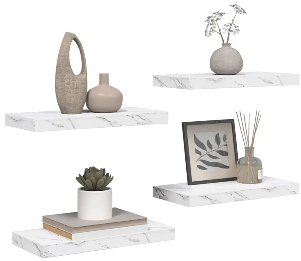 vidaXL Ράφι Τοίχου Επιτοίχιο 4 pcs Λευκό Μάρμαρο 50 x 23,5 x 4 εκ