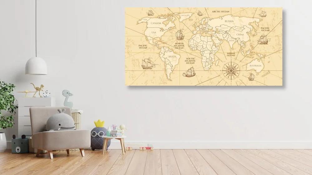 Εικόνα στον παγκόσμιο χάρτη φελλού με βάρκες - 120x60  wooden