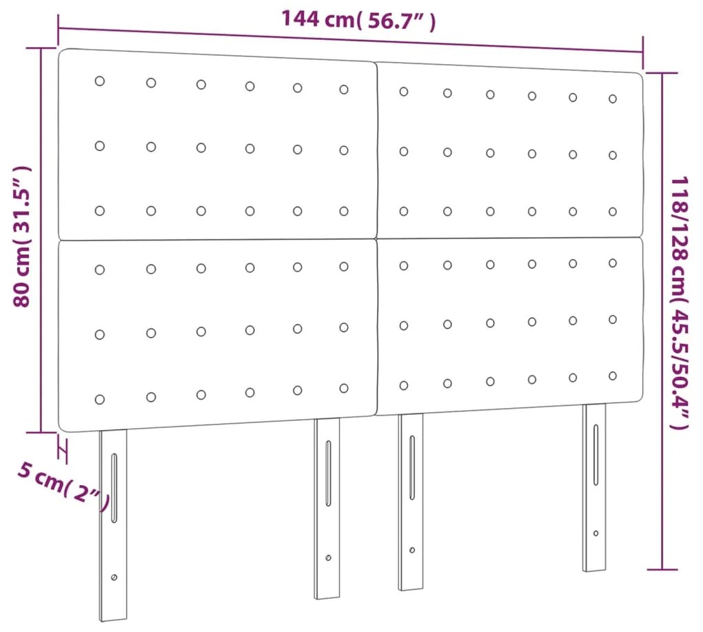 vidaXL Κεφαλάρι Κρεβατιού LED Ανοιχτό Γκρι 144x5x118/128 εκ. Βελούδινο