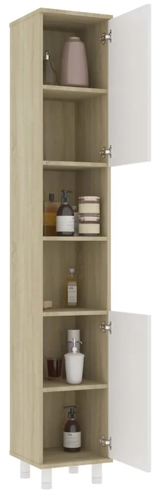 vidaXL Στήλη Μπάνιου Λευκό/Sonoma Δρυς 30 x 30 x 179 εκ. Μοριοσανίδα