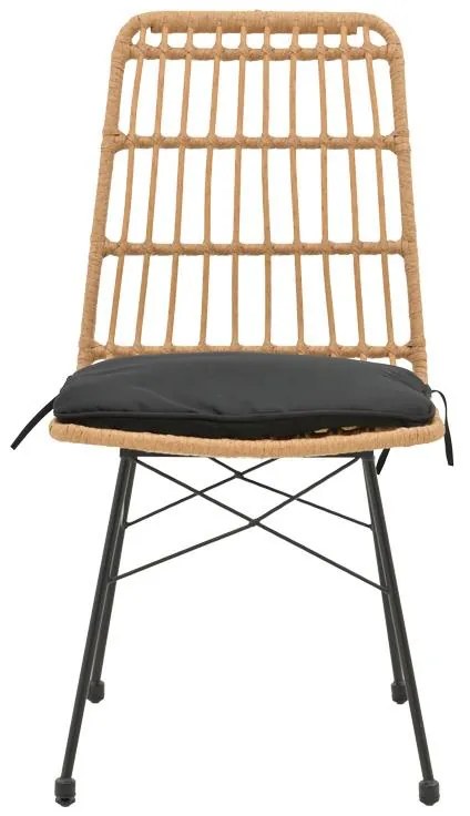 Καρέκλα Naoki rattan σε φυσική απόχρωση με μαύρο μαξιλάρι και μεταλλικό μαύρο πόδι 45x60x83εκ 45.5x59.5x89 εκ.