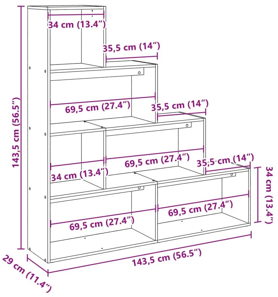 Βιβλιοθήκη/Διαχωριστικό Χώρου 4 Επ. 143,5x29x143,5 εκ. Επ. Ξύλο - Γκρι