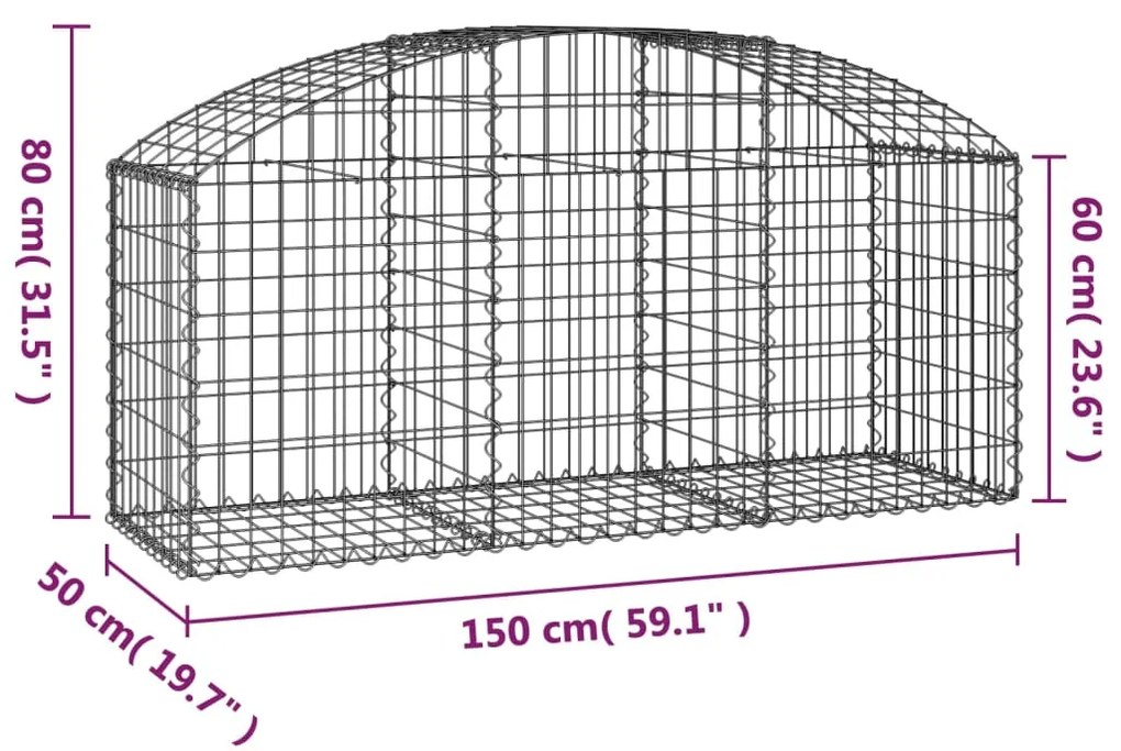 vidaXL Συρματοκιβώτιο Τοξωτό 150x50x60/80εκ. από Γαλβανισμένο Χάλυβα