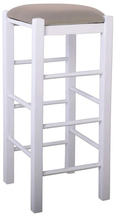 WOODWELL ΤΑΒΕΡΝΑΣ Σκαμπό BAR, Οξιά Βαφή Εμποτισμός Λάκα Άσπρο, Κάθισμα Pu Cappuccino 35x35x81cm Ρ977,Ε8Τ1