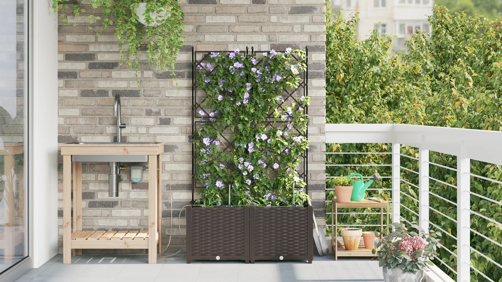 vidaXL Γλάστρες Κήπου 1 τεμ Καφασωτό Καφέ 80 x 40 x 142 cm Πλαστικό