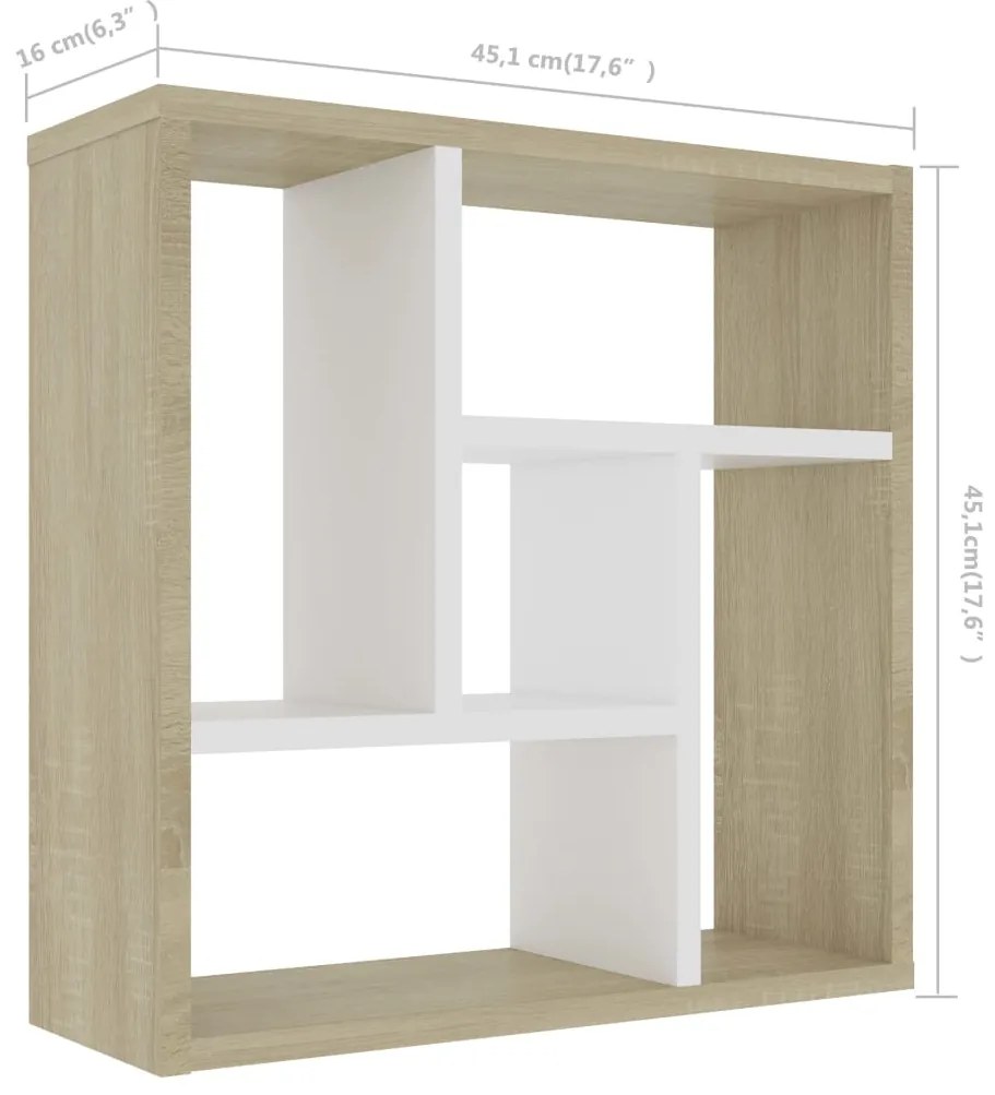 vidaXL Ραφιέρα Τοίχου Λευκό/Sonoma Δρυς 45,1x16x45,1εκ. από Επεξ. Ξύλο