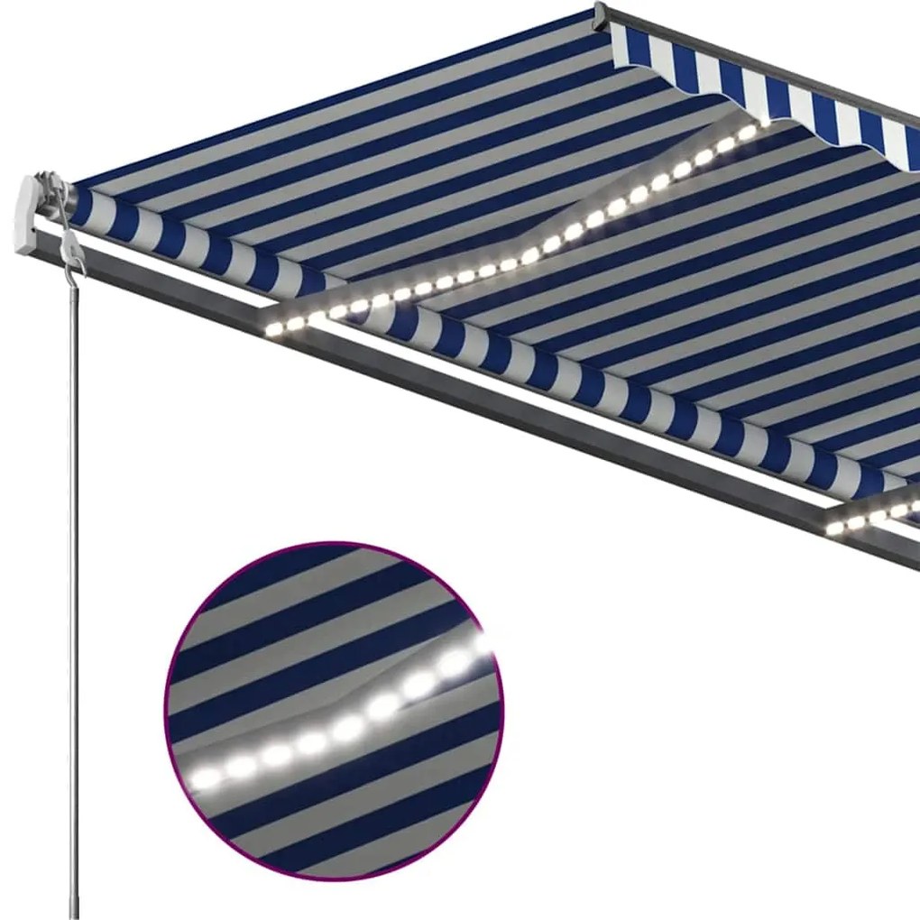 vidaXL Τέντα Συρόμενη Χειροκίνητη με LED Μπλε / Λευκό 450 x 300 εκ.