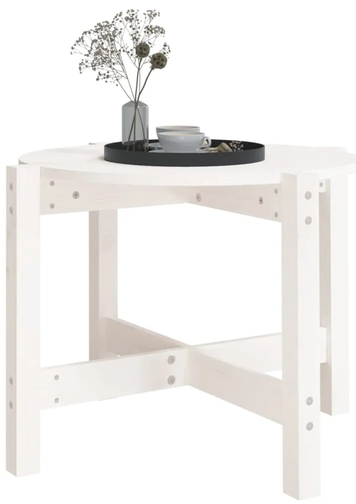 vidaXL Τραπεζάκι Σαλονιού Λευκό Ø 62,5 x 45 εκ. από Μασίφ Ξύλο Πεύκου