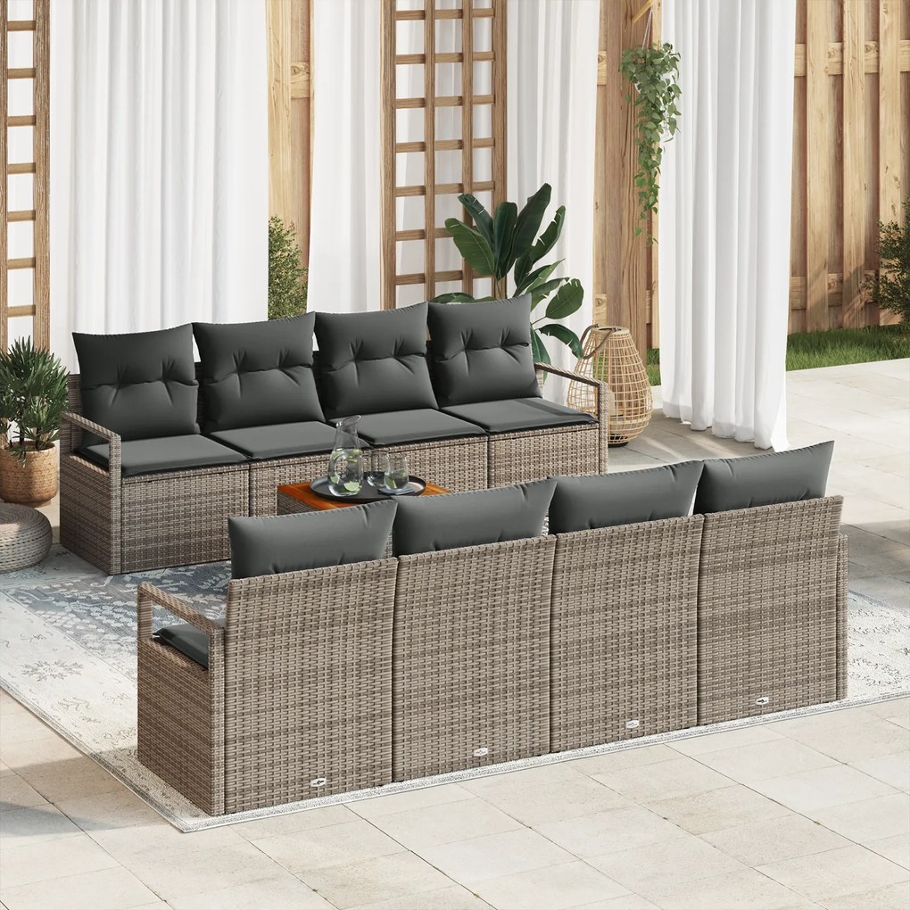 vidaXL Σετ Καναπέ Κήπου Γκρι 9 pcs Γκρι Large Ρατάν πολυαιθυλενίου