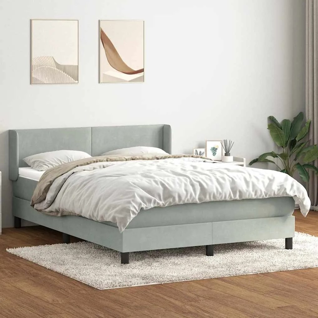 Κρεβάτι Boxspring με Στρώμα Ανοιχτό Γκρι 160x220 εκ. Βελούδινο - Γκρι