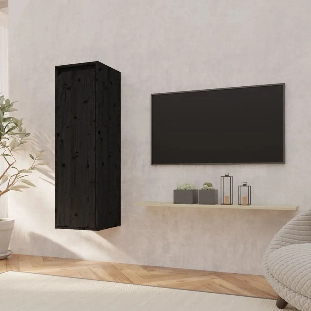 vidaXL Ντουλάπι Τοίχου Μαύρο 30 x 30 x 100 εκ. από Μασίφ Ξύλο Πεύκου