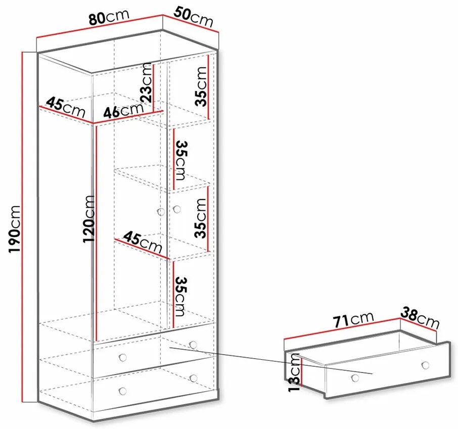 Ντουλάπα Omaha R120, Δρυς, Γκρι, Άσπρο, 190x80x50cm, Πόρτες ντουλάπας: Με μεντεσέδες, Αριθμός ραφιών: 4, Αριθμός ραφιών: 4 | Epipla1.gr