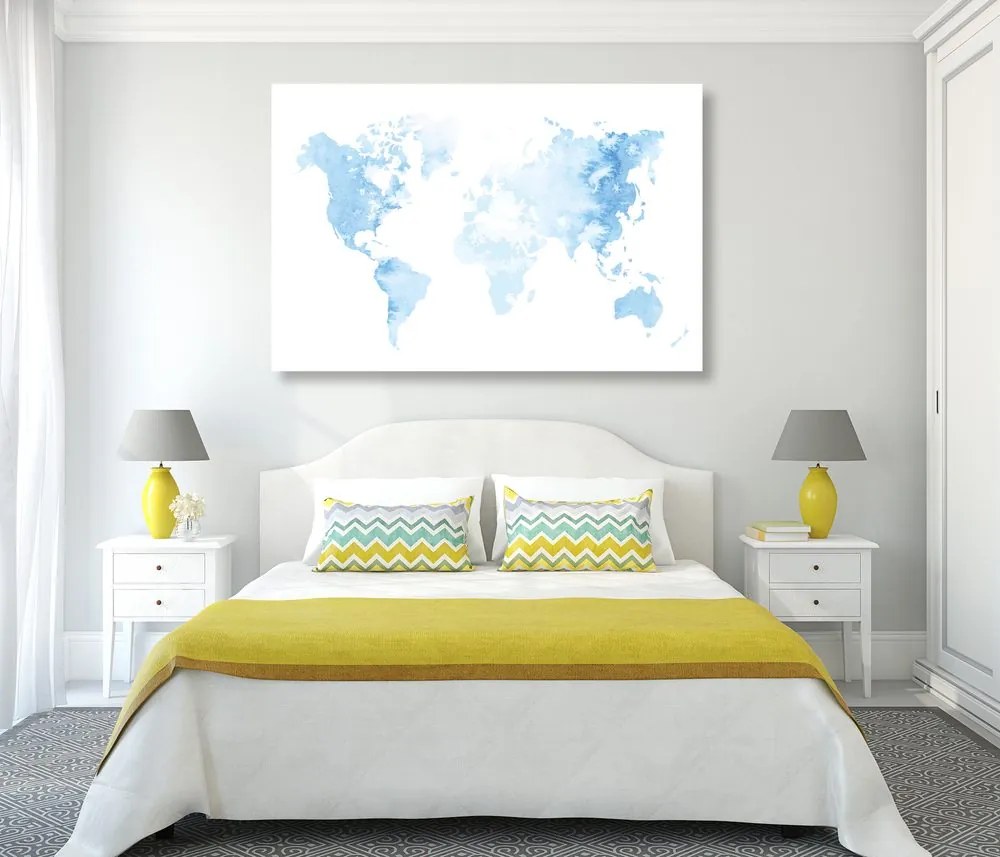 Εικόνα στον παγκόσμιο χάρτη ακουαρέλας από φελλό σε γαλάζιο χρώμα - 90x60  transparent