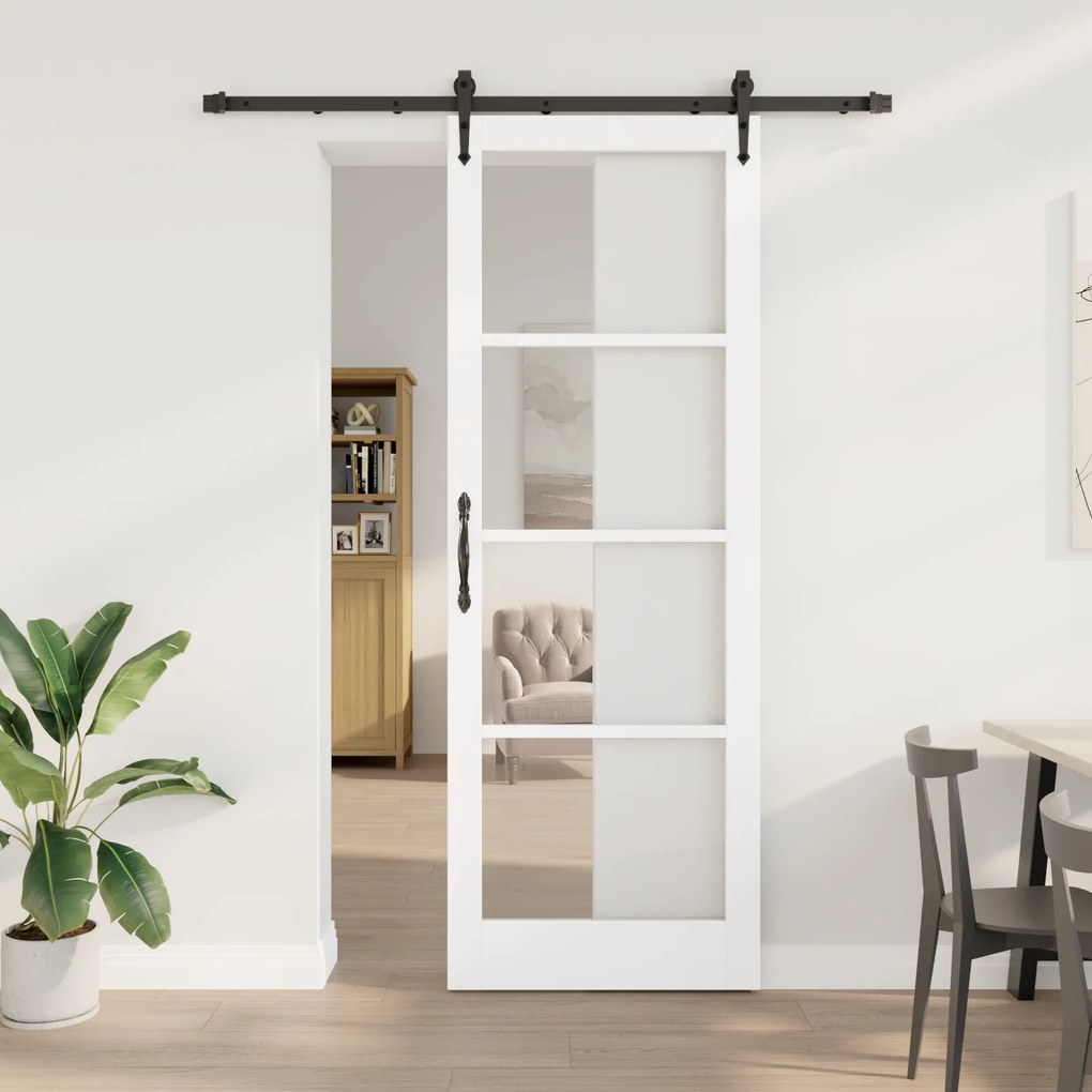 vidaXL Συρόμενη Πόρτα  με Εξαρτήματα Λευκό 83x232 cm Συμπαγές Ξύλο Πεύκου