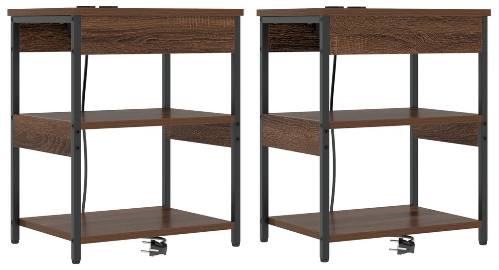 vidaXL Κομοδίνο 2 pcs Καφέ δρυς 41 x 31 x 51 εκ. Επεξεργασμένο ξύλο