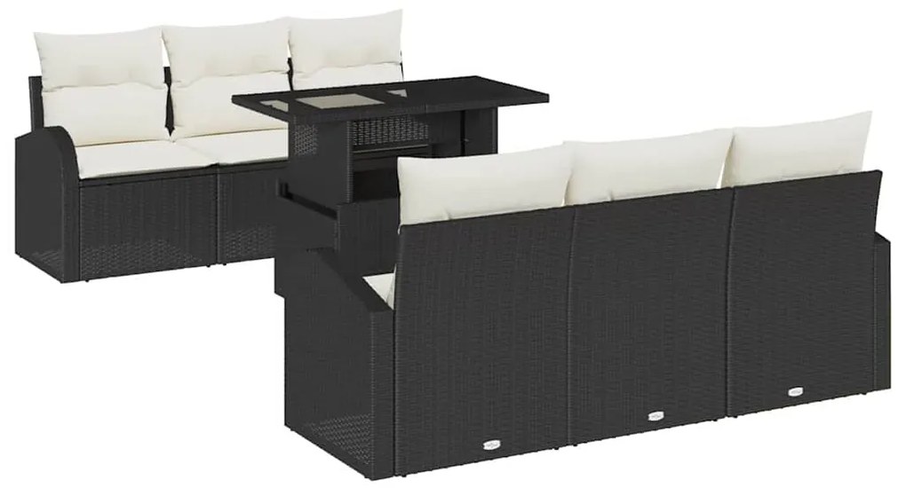 vidaXL Σετ Καναπέ Κήπου με μαξιλάρι 7 pcs Μαύρο Πολυ ράταν
