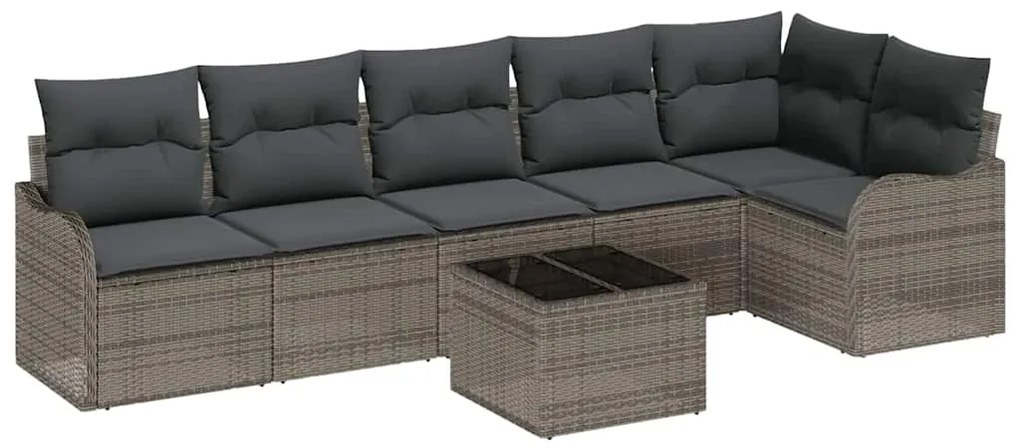 vidaXL Σετ Καναπέ Κήπου με μαξιλάρι 7 pcs Γκρι Πολυ ράταν
