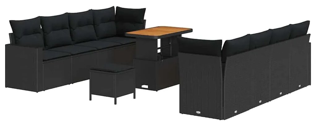 vidaXL Σετ Καναπέ Κήπου Ρυθμιζόμενο ύψος 11 pcs Μαύρο συνθετικό ρατάν