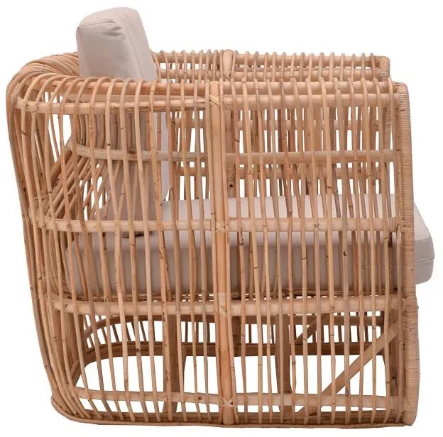 Καρέκλα - Πολυθρόνα Fajole rattan pe σε φυσική απόχρωση με μπεζ μαξιλάρι 86x86x66 εκ. 83x92x82 εκ.