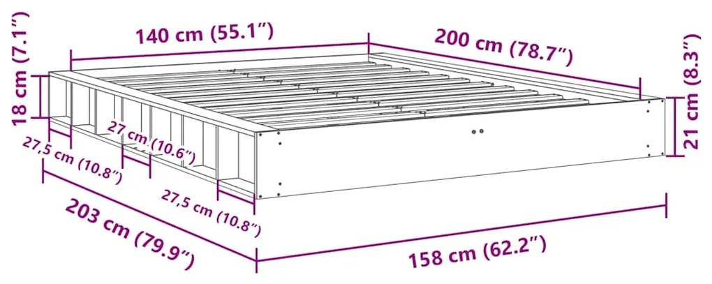 ΠΛΑΙΣΙΟ ΚΡΕΒΑΤΙΟΥ ΧΩΡΙΣ ΣΤΡΩΜΑ 140X200 CM ΜΑΣΙΦ ΞΥΛΟ ΔΡΥΣ 3324123