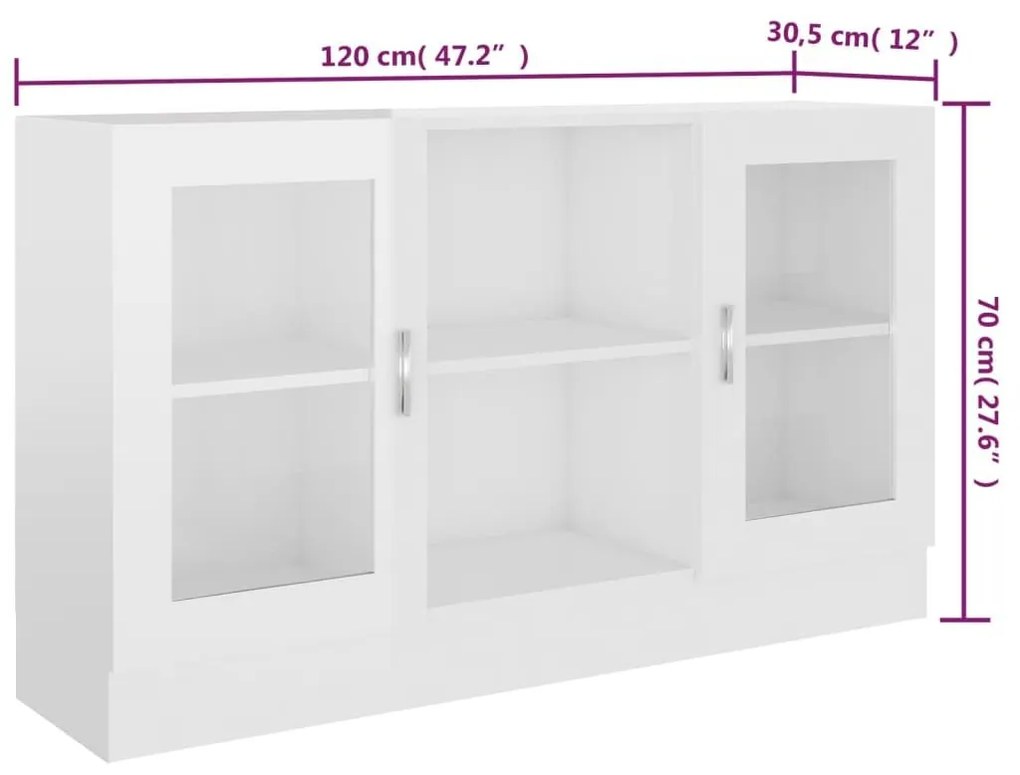 Βιτρίνα Γυαλιστερό Λευκό 120 x 30,5 x 70 εκ. από Μοριοσανίδα - Λευκό