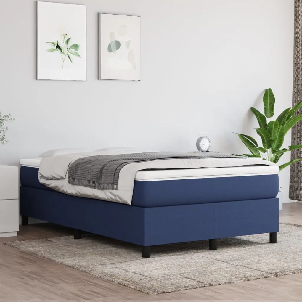 Κρεβάτι Boxspring με Στρώμα Μπλε 120x190 εκ. Υφασμάτινο - Μπλε