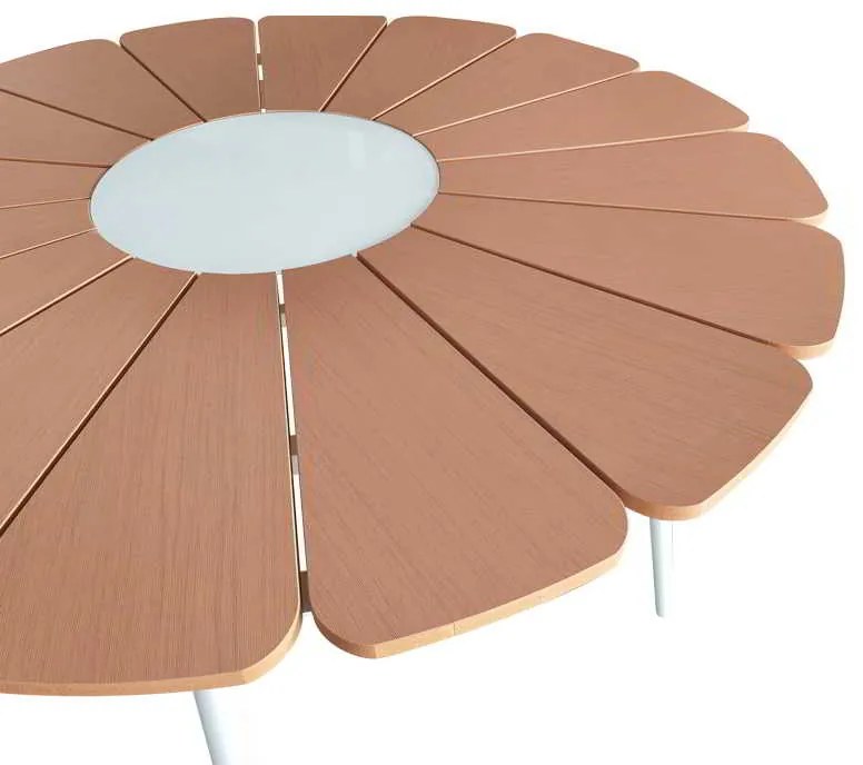 Τραπέζι Pinap pakoworld λευκό αλουμίνιο και plywood σε φυσική απόχρωση Φ110x74εκ