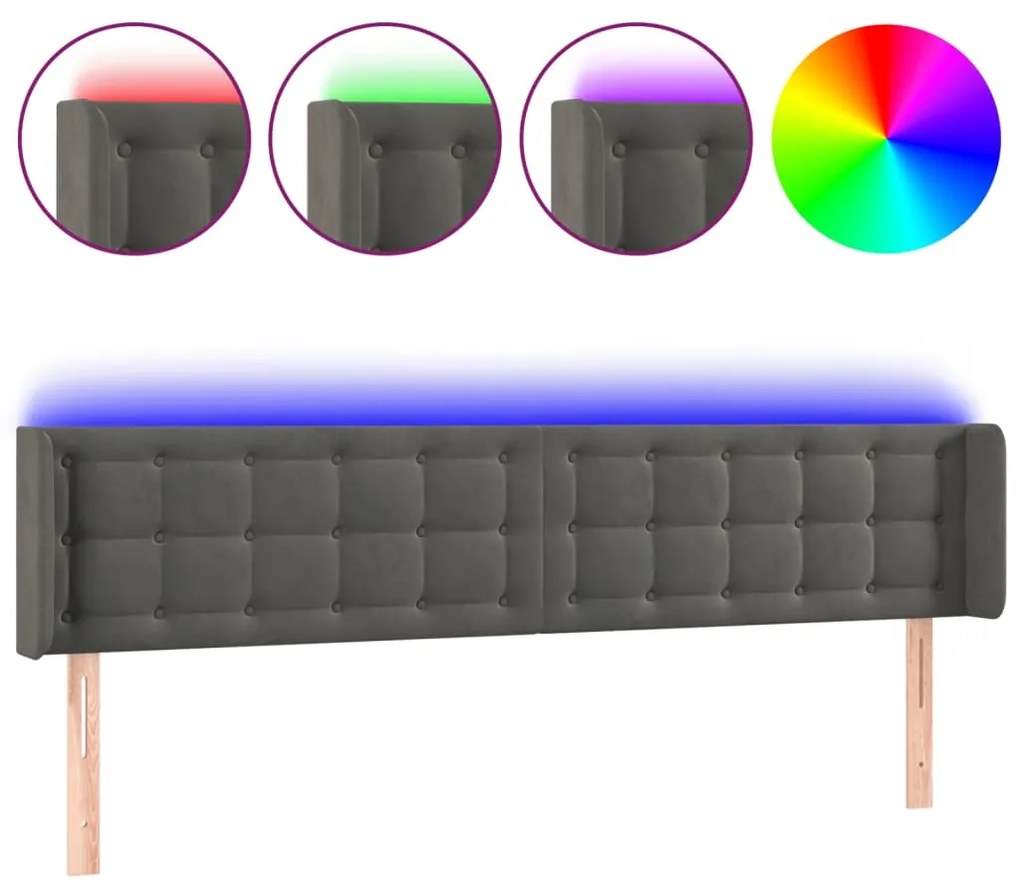 Κεφαλάρι Κρεβατιού LED Σκούρο Γκρι 203x16x78/88 εκ. Βελούδινο 3123737