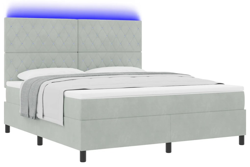 vidaXL Κρεβάτι Box Spring με Στρώμα & Φωτισμό LED Γκρι 180x200 εκ. Βελούδο