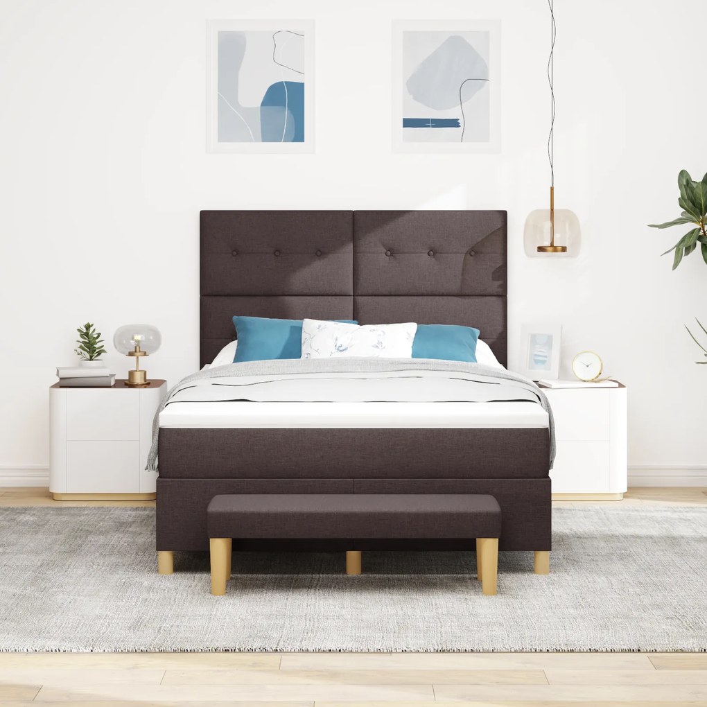 vidaXL κρεβάτι Box Spring με στρώμα & πάγκο Καφέ 160x200 εκ. Υφασμάτινο
