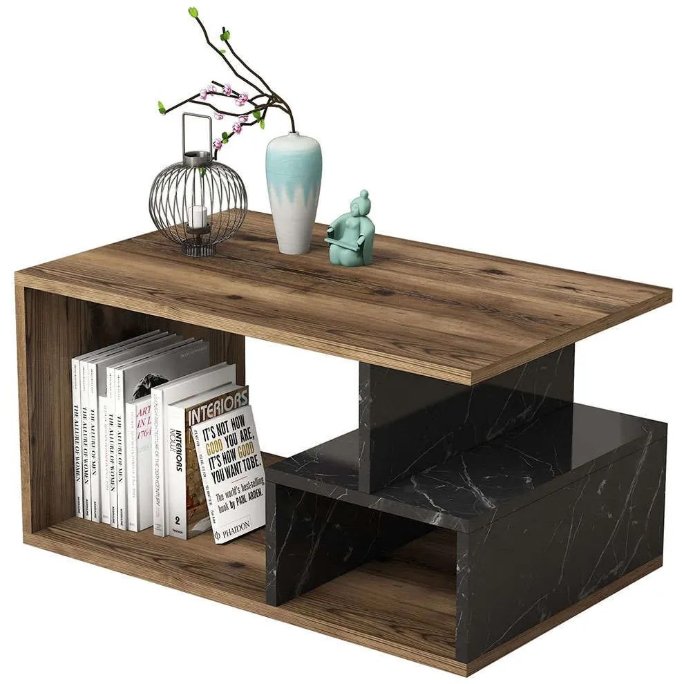 Τραπέζι Σαλονιού Arte 389MZA1145 90x42x54cm Marble Effect Black-Walnut