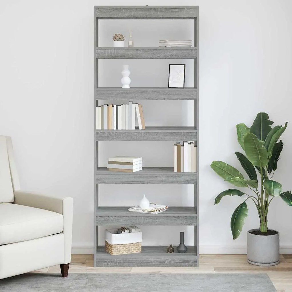 vidaXL Βιβλιοθήκη Άλλο Γκρι sonoma 80 x 30 x 198 εκ Επεξεργασμένο ξύλο