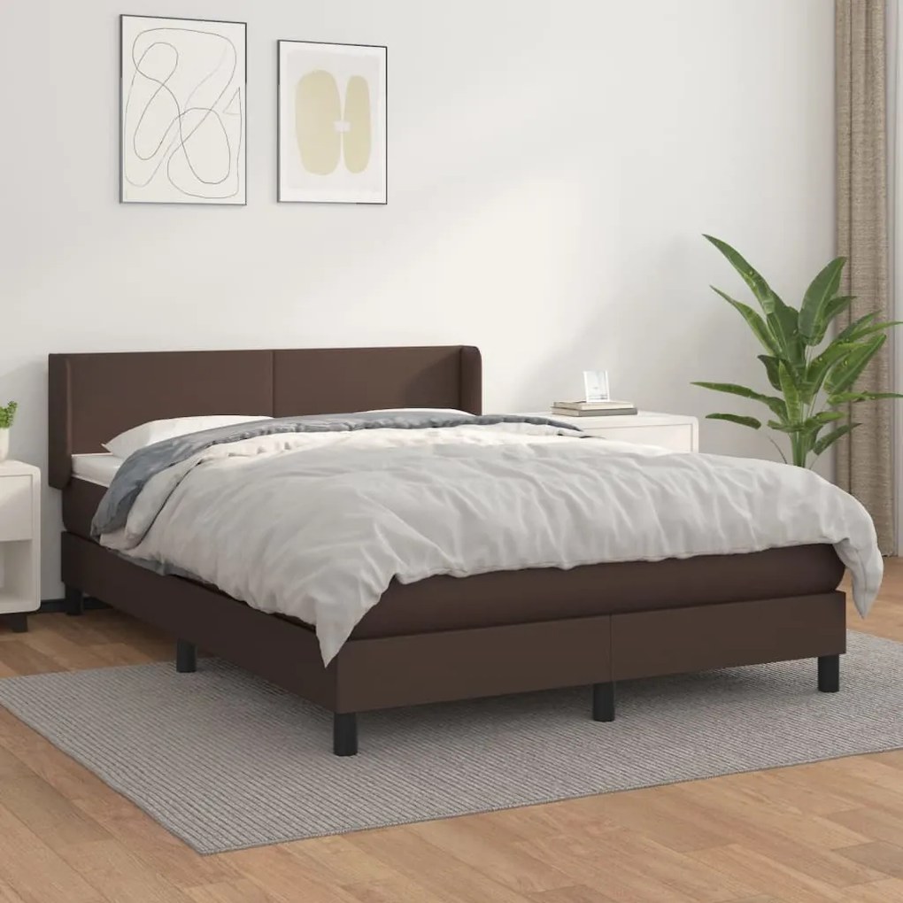 vidaXL Κρεβάτι Boxspring με Στρώμα Καφέ 140x200εκ. από Συνθετικό Δέρμα