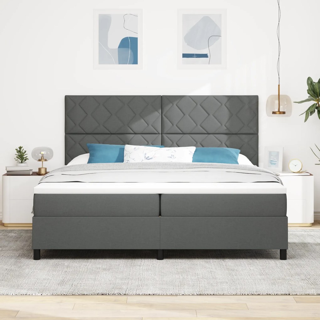 vidaXL Κρεβάτι Box Spring με Στρώμα Σκούρο Γκρι 200x200 εκ Ύφασμα