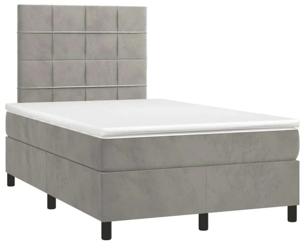 Κρεβάτι Boxspring με Στρώμα &amp; LED Αν.Γκρι 120x190εκ. Βελούδινο - Γκρι