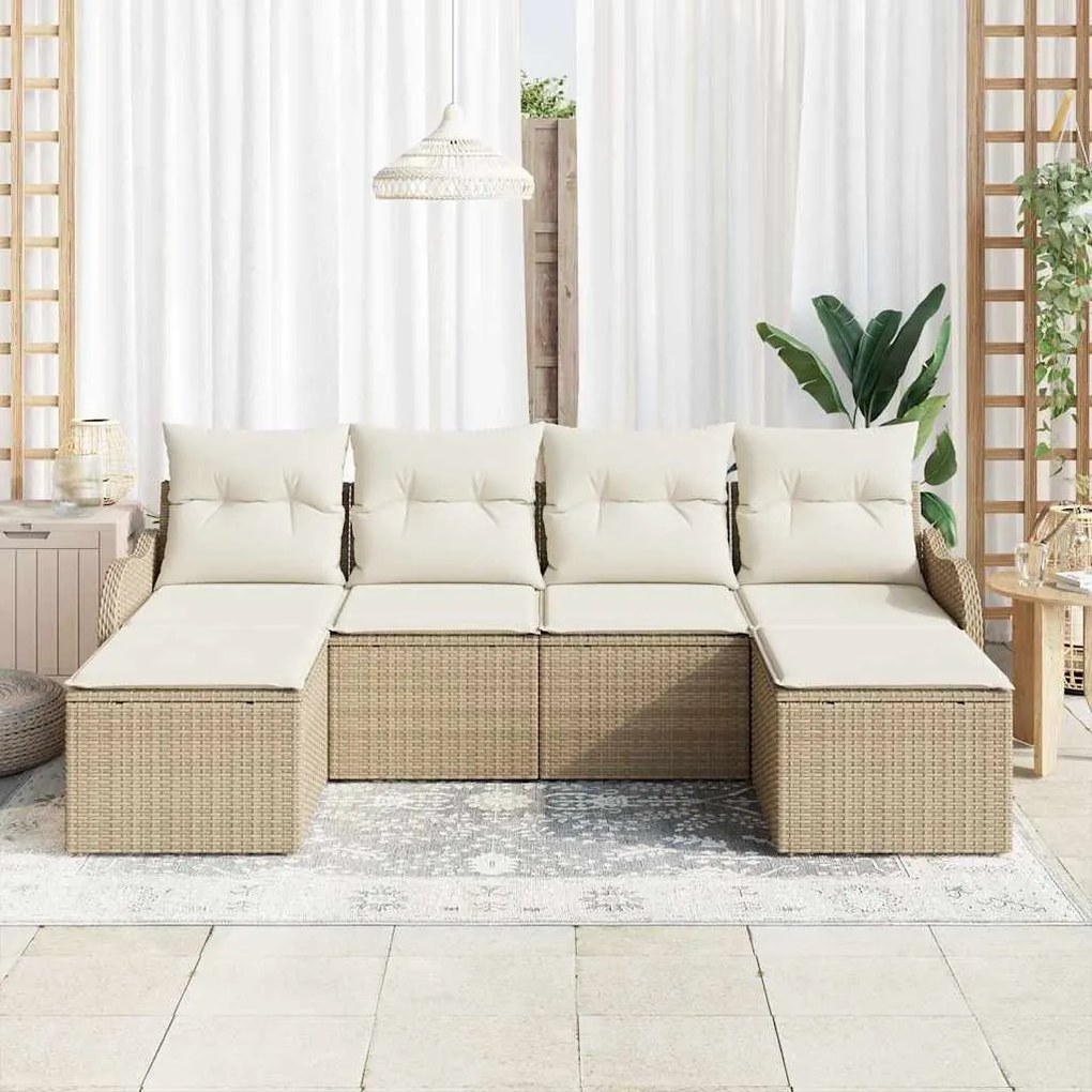 vidaXL Σετ Καναπέ Κήπου με μαξιλάρι 6 pcs Μπεζ Πολυ ράταν