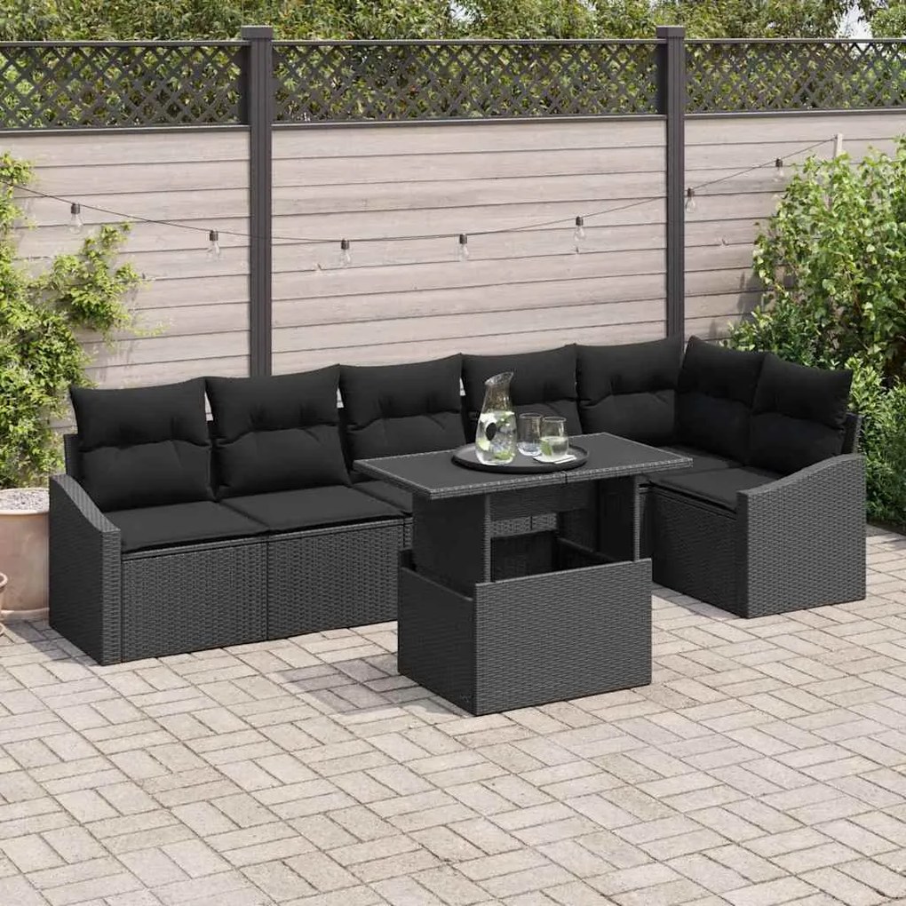 vidaXL Σετ Καναπέ Κήπου με μαξιλάρι 7 pcs Μαύρο 100 x 55 x 73 εκ