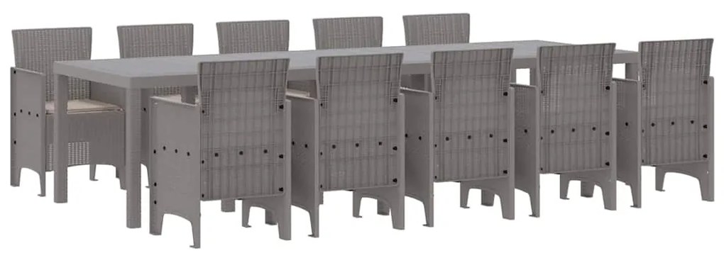 vidaXL Σέτ φαγητού για κήπο με μαξιλάρι 11 pcs Ανοιχτό γκρι Πολυ ράταν