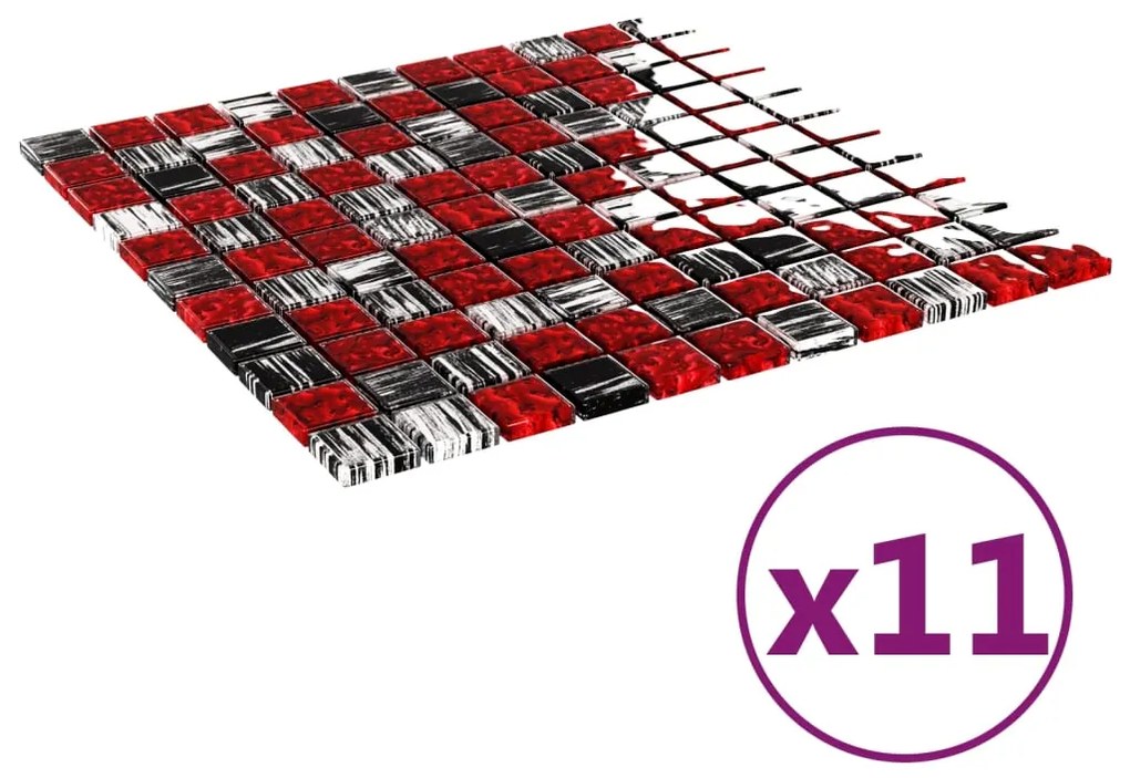 vidaXL Μωσαϊκά Πλακάκια 11 τεμ. Μαύρα / Κόκκινα 30 x 30 εκ. Γυάλινα