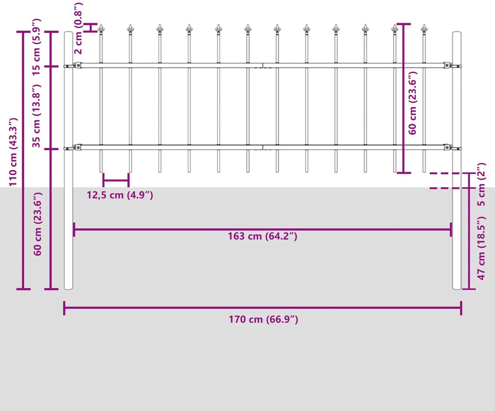 vidaXL Ψηλός Λευκός Φράχτης Κήπου με Σημαία 1,7x0,6 μ Χάλυβας