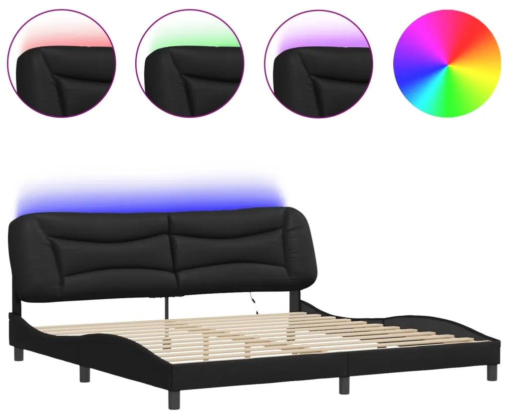 vidaXL Πλαίσιο Κρεβατιού με LED Μαύρο 200x200 εκ. Συνθετικό Δέρμα